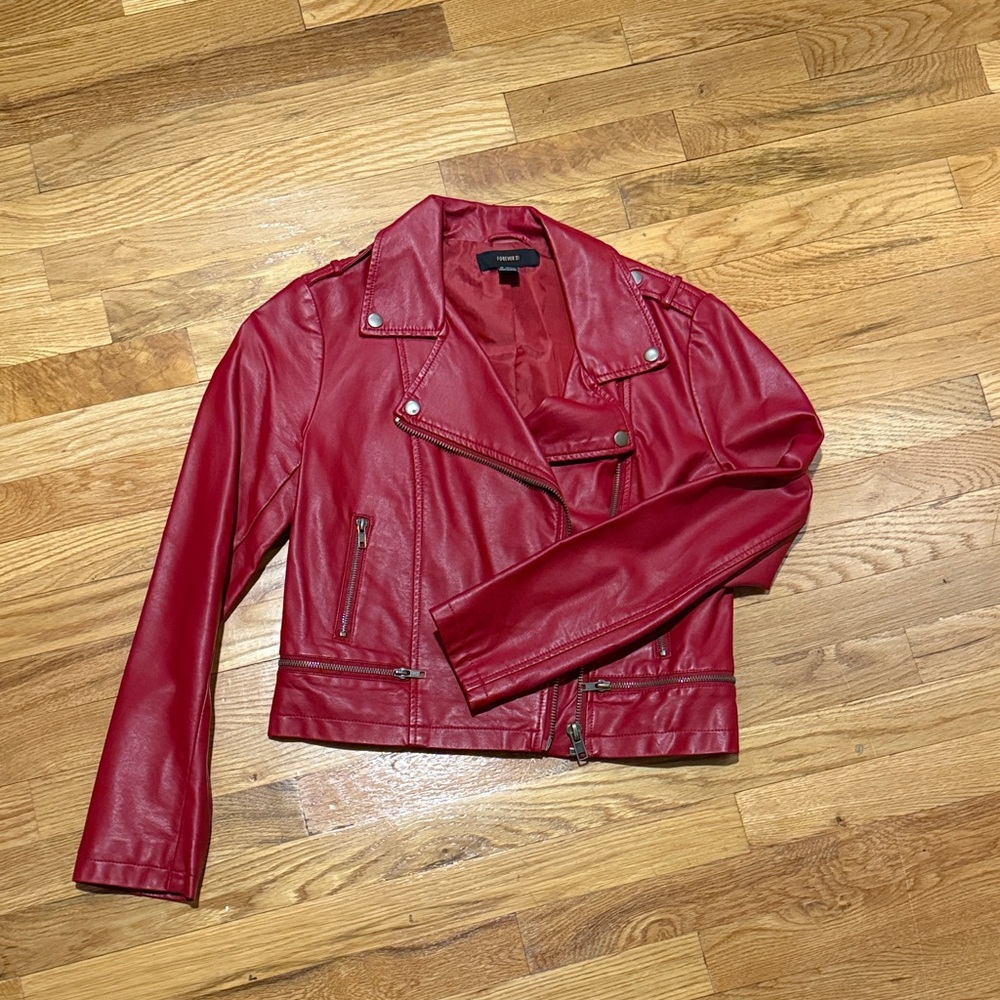 Forever 21 Red Faux Leather Moto Jacket